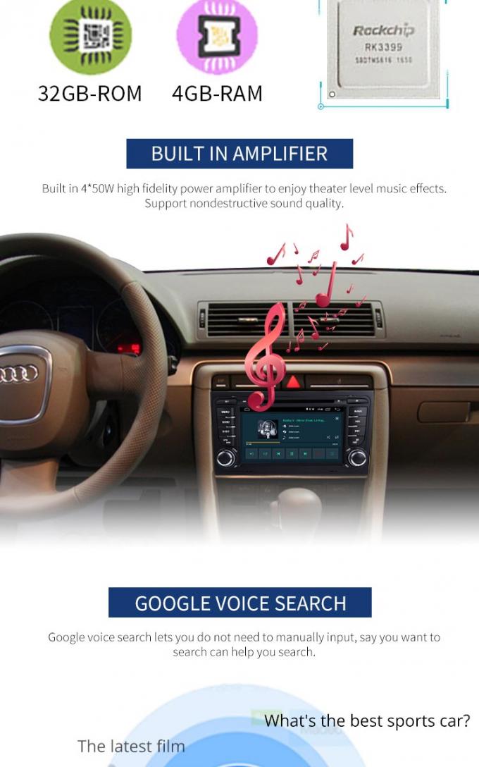 7 de Autodvd Speler Android 8,1 van Audi van het duimtouche screen met de USB-poort van TV GPS