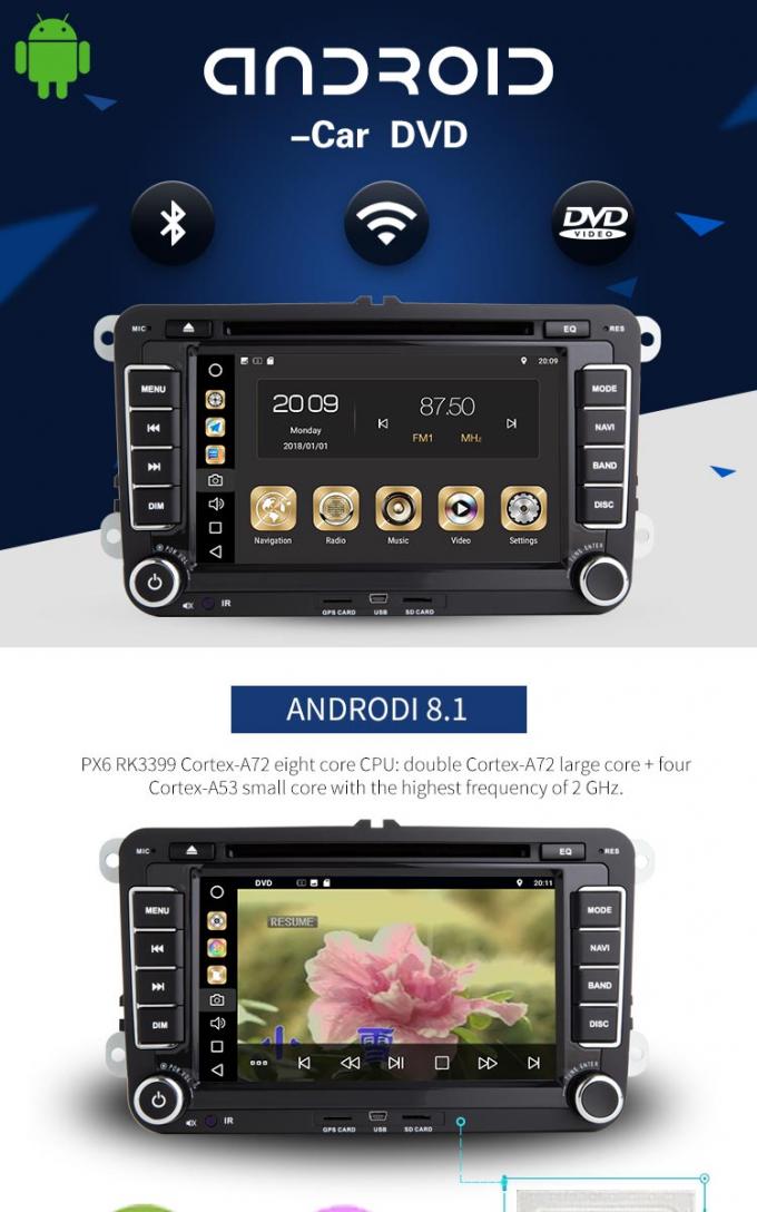 7 de Speler Android 8,1 van Volkswagen DVD van het duimtouche screen Auto met Wifi BT GPS AUX