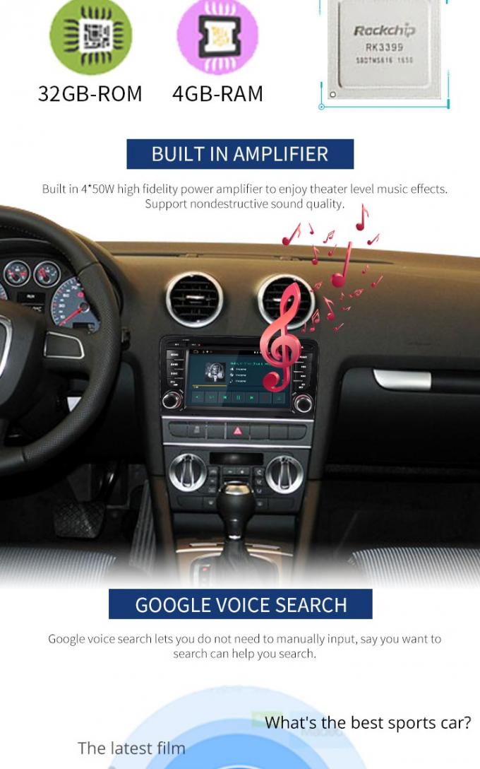 4+32G van de Autodvd van Audi Android de Speler Ingebouwd GPS met de Spiegelverbinding van BT GPS DVR
