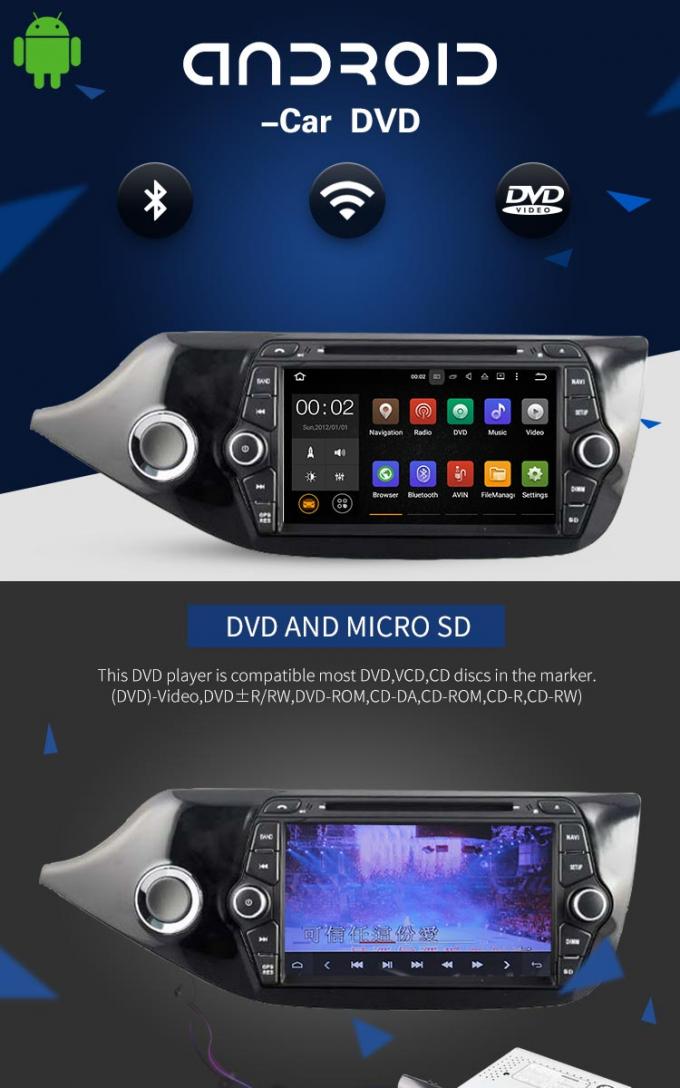 7 de Stereo-installatie van de duimauto die met Android, de Speler van KIA CEED Bluetooth DVD voor Auto werkt