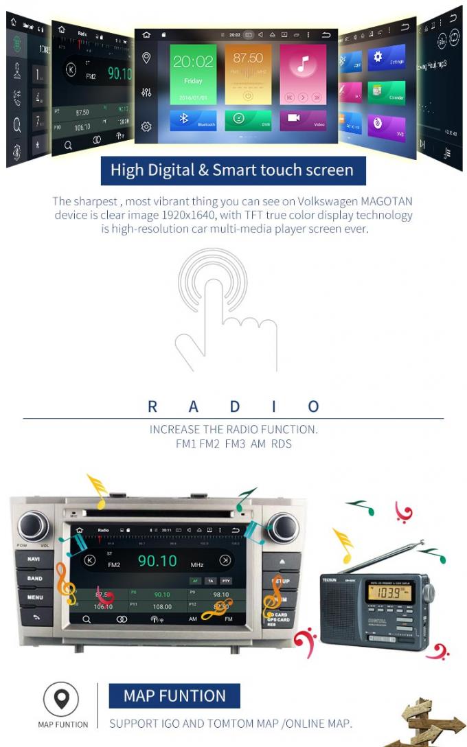 Android 8,0 de Autodvd Speler van Avensis Toyota met Multimedia Radiogps