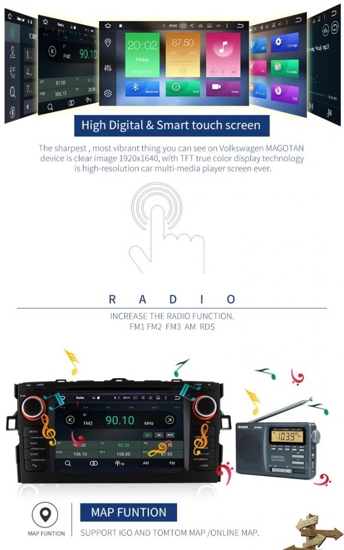 Android 8,0 Toyota-Autodvd Speler met de Radio van het 7 Duimtouche screen MP3 MP4